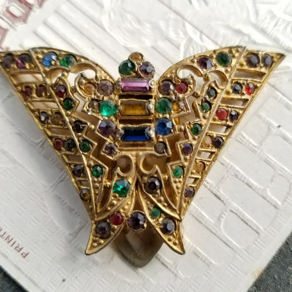 Relisted - Vintage Art Deco butterfly dress clip rhinestone - Picture 5 of 13